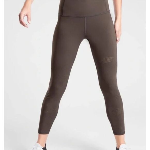 Athleta Persistence Taupe Laser Cut 7/8 High Rise Stretch Workout Leggings Sz M - Picture 1 of 10